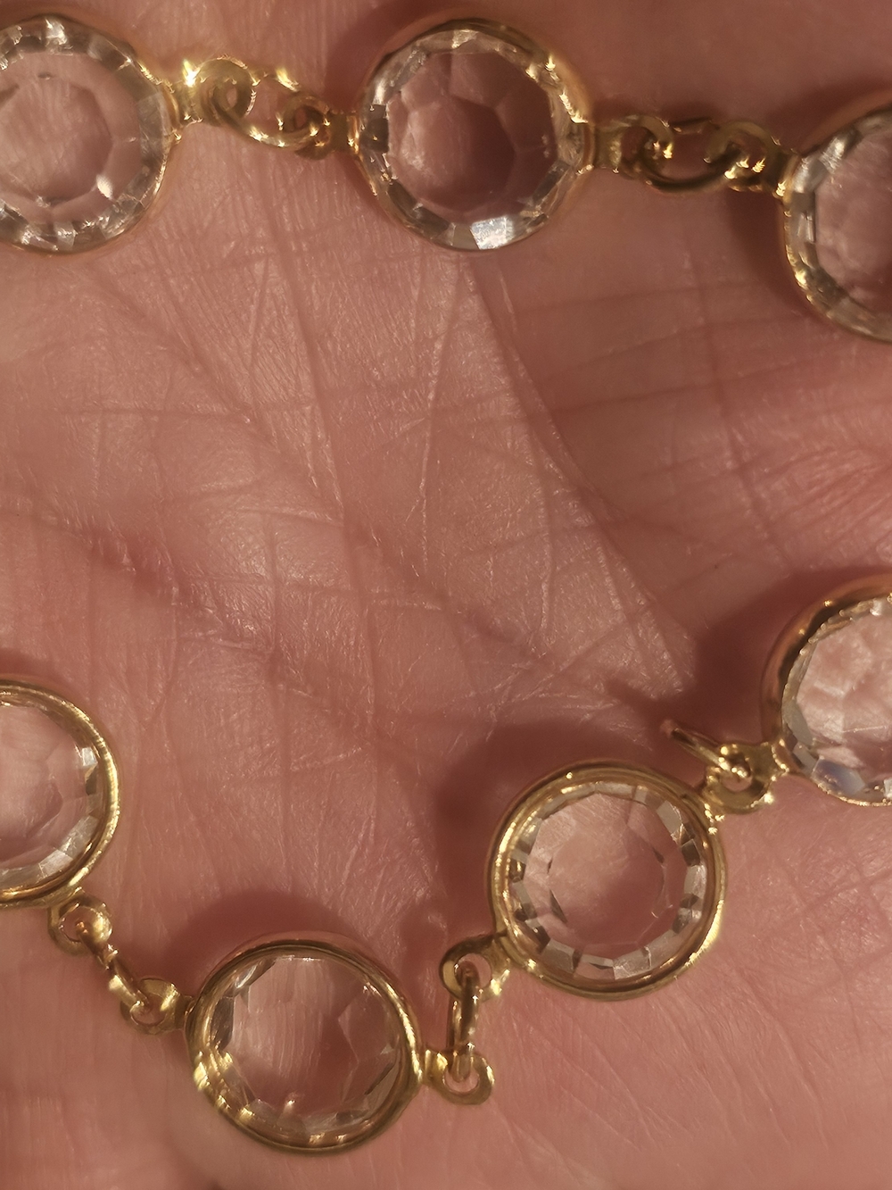 Gold-Tone Bracelet with Clear Faceted Crystal Links